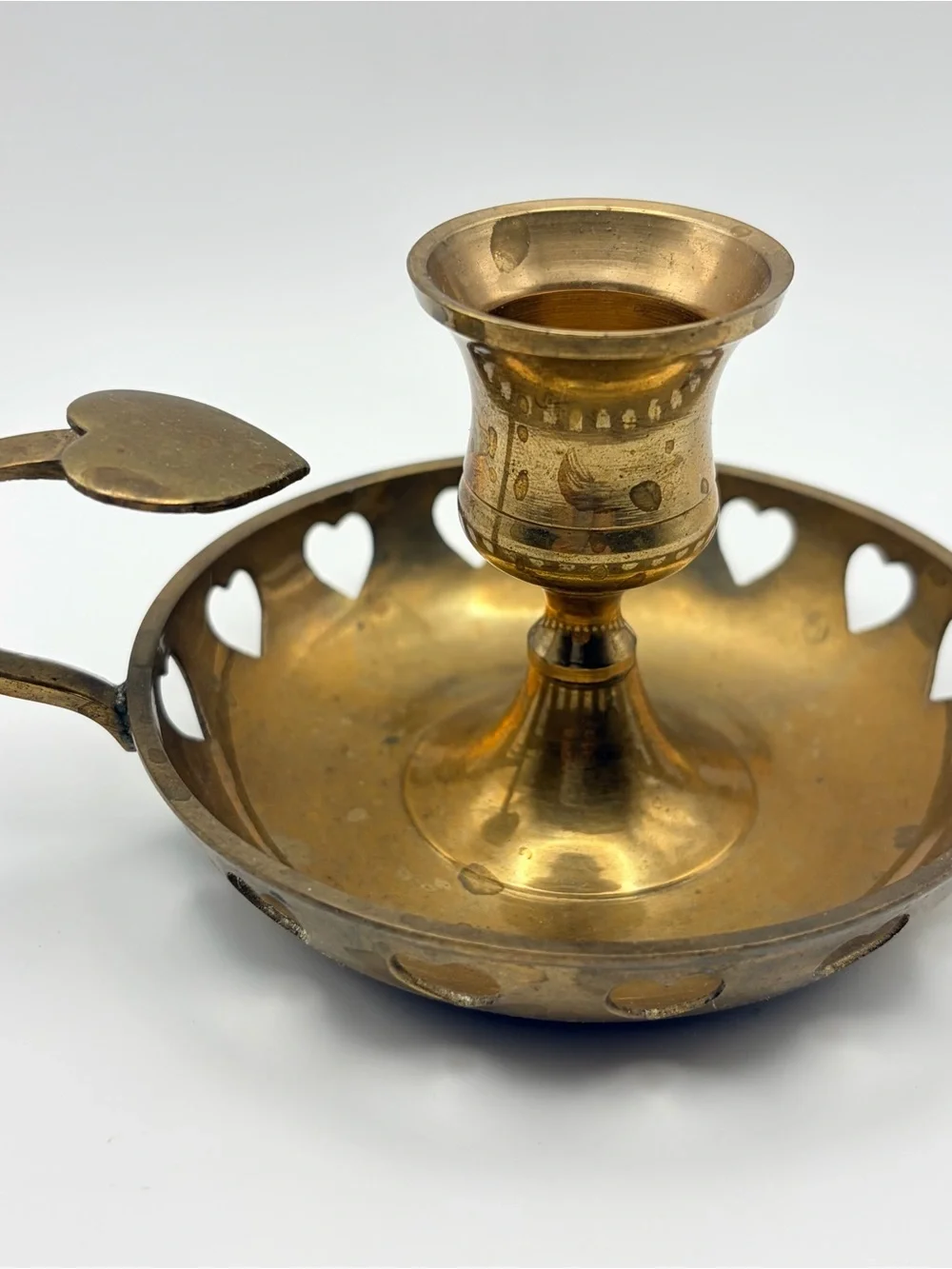 Brass Heart Pierced Chamberstick Candle Holders - Brass